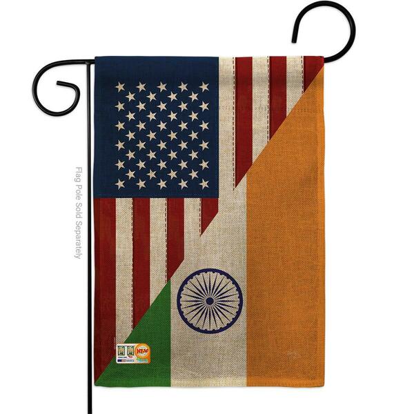 Gardencontrol 13 x 18.5 in. US India Friendship Burlap Flags of the World Vertical Double Sided Garden Flag GA4182613